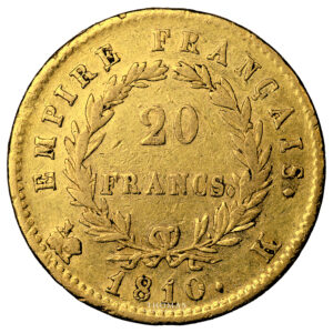 Monnaie France - Napoléon Ier - 20 Francs Or Tête Laurée - 1810 K Bordeaux-Revers