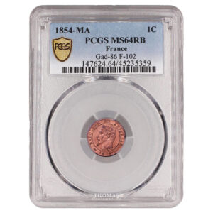 Monnaie France - Napoléon III - 1 Centime - 1854 MA Marseille - PCGS MS 64 RB-Slab