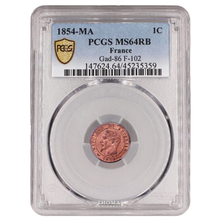 Monnaie France - Napoléon III - 1 Centime - 1854 MA Marseille - PCGS MS 64 RB-Slab