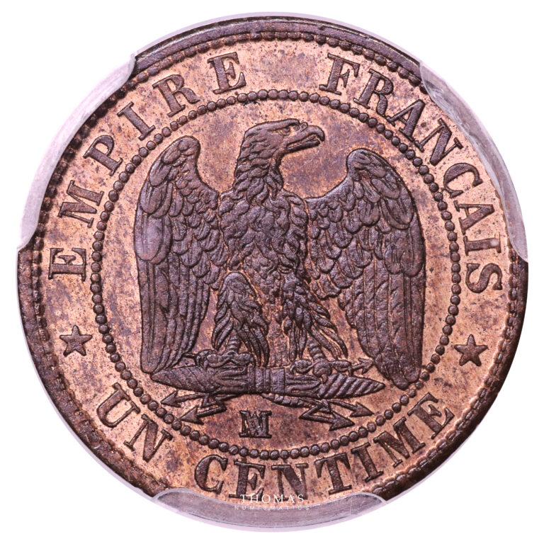 Coin France - Napoléon III - 1 centime - 1855 MA Marseille - PCGS MS 63 RB reverse