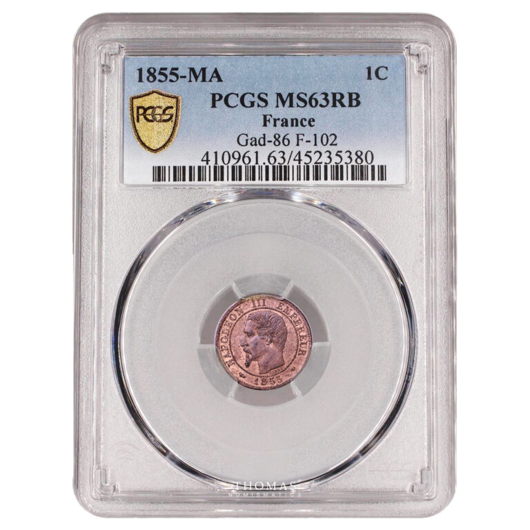 Coin France - Napoléon III - 1 centime - 1855 MA Marseille - PCGS MS 63 RB slab