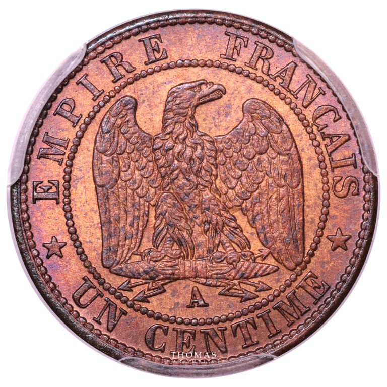 Coin France - Napoléon III - 1 centime - 1861 A Paris - PCGS MS 64 RB reverse