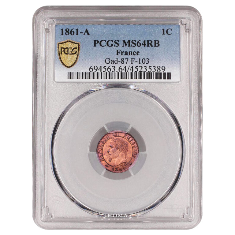 Coin France - Napoléon III - 1 centime - 1861 A Paris - PCGS MS 64 RB slab