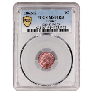 Monnaie France - Napoléon III - 1 centime - 1862 K Bordeaux - PCGS MS 64 RB-Slab