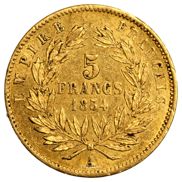 Monnaie France - Napoléon III - 5 Francs Or - 1854 A Paris-Revers