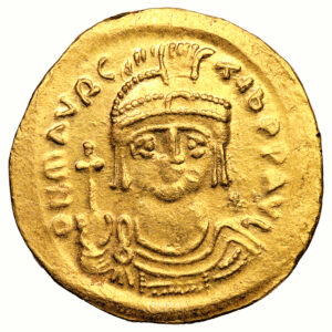 Coin Byzantine - Maurice Tiberius - Gold Solidus - Constantinople - 6th officina obverse