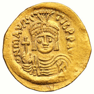 Coin Byzantine - Maurice Tiberius - Gold Solidus- Constantinople -7th  officina obverse