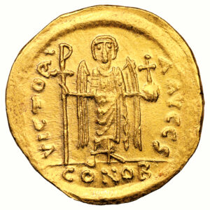 Coin Byzantine - Maurice Tiberius - Gold Solidus - Constantinople - 6th officina reverse