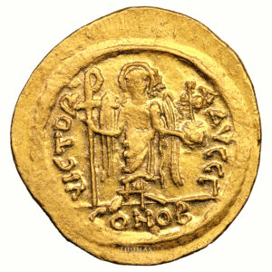 Coin Byzantine - Maurice Tiberius - Gold Solidus - Constantinople - 3rd officina reverse