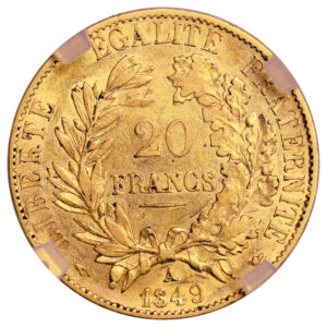 Coin France - Cérès - GOld - 20 Francs Or - 1849 A Paris - GENI XF 45 reverse