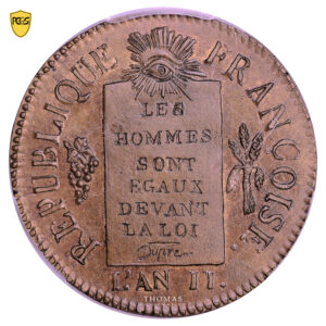 Monnaie - France Convention - 1 Sol aux balances - 1793 AA Metz - Refrappe - PCGS MS65-Avers