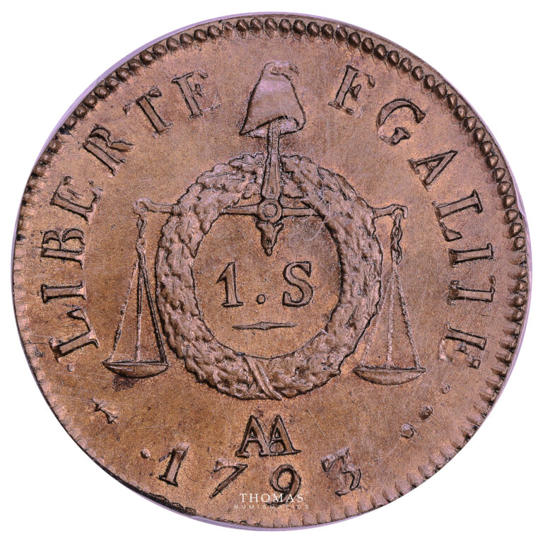 Monnaie - France Convention - 1 Sol aux balances - 1793 AA Metz - Refrappe - PCGS MS65-Revers
