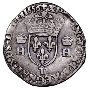 Monnaie France - Henri II - Teston à la Tête Nue - 1556 T Nantes Type 1-Revers