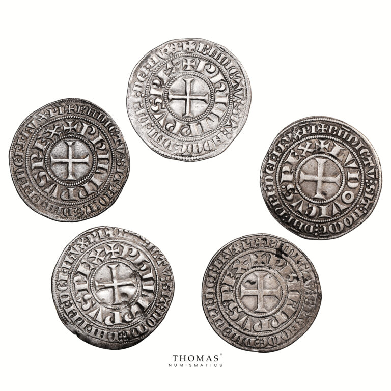 Monnaie France - Louis IX - dit Saint Louis - lot de 5 Gros Tournois - 1266-1270-Revers