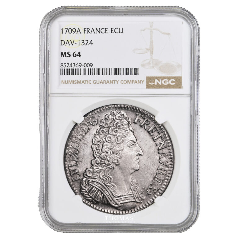 Monnaie France - Louis XIV - Écu aux Insignes - 1709 A Paris - NGC MS 64-Slab