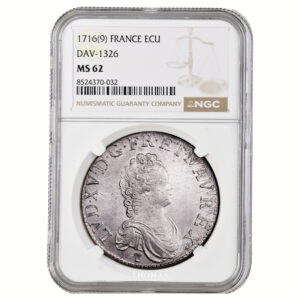 Coin France – Louis XVI- Écu Vertugadin – 1716 – 9 Rennes – Flan neuf – Treasure of mill of Luzarches - NGC MS 62 slab