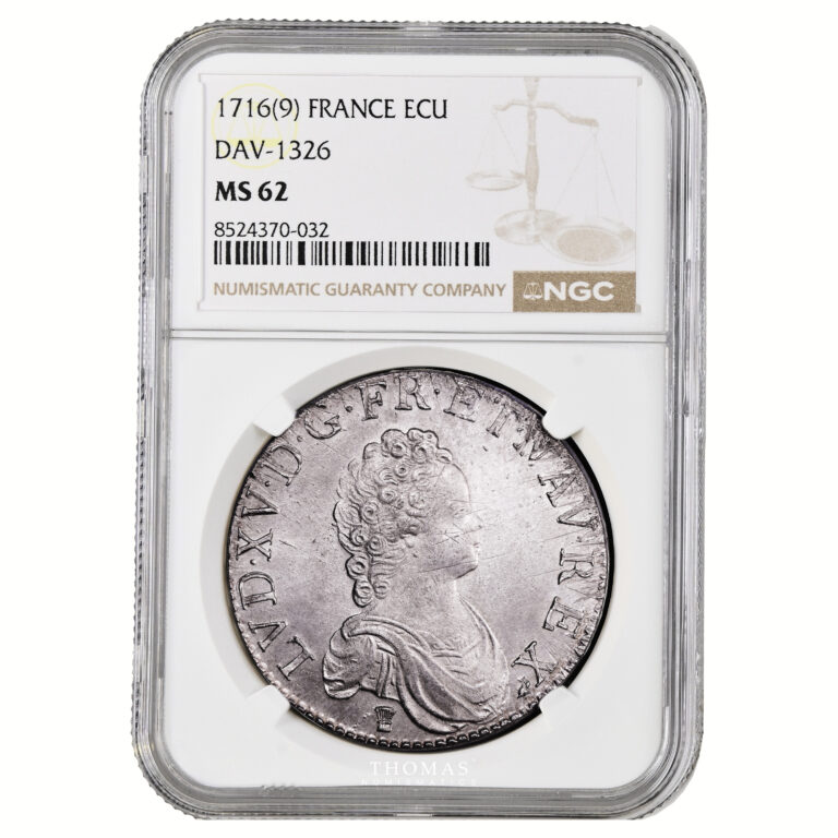 Coin France – Louis XVI- Écu Vertugadin – 1716 – 9 Rennes – Flan neuf – Treasure of mill of Luzarches - NGC MS 62 slab