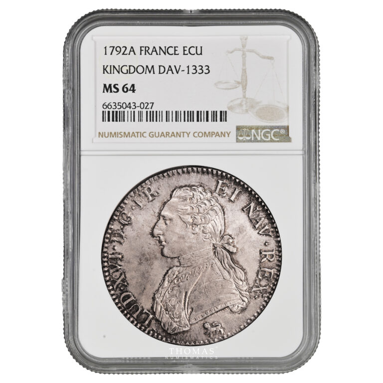 Monnaie France - Louis XVI - Écu aux Branches d'Olivier - 1792 A Paris - NGC MS 64-Slab