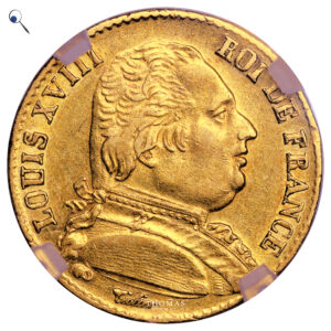 Coin France - Louis XVIII - 20 Francs Or - 1814 A Paris - GENI AU Cleaning obverse