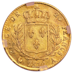Coin France - Louis XVIII - 20 Francs Or - 1814 A Paris - GENI AU Cleaning reverse
