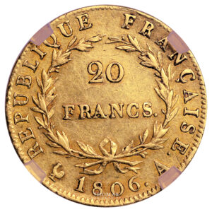 Coin France - Napoleon I - Gold - 20 Francs Or - 1806 A Paris - GENI AU Cleaning reverse