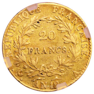 Coin France - Napoleon I - Gold - 20 Francs Or - An 12 A Paris Ist Consul - GENI AU Cleaning reverse
