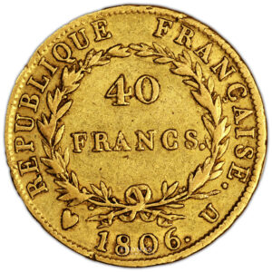 Monnaie France - Napoléon Ier - 40 Francs Or - 1806 U Turin - 58410 exemplaires-Revers