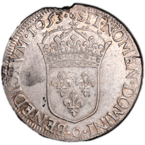 Monnaie France - Louis XIV - Écu à la mèche longue - 1653 O Riom-Revers