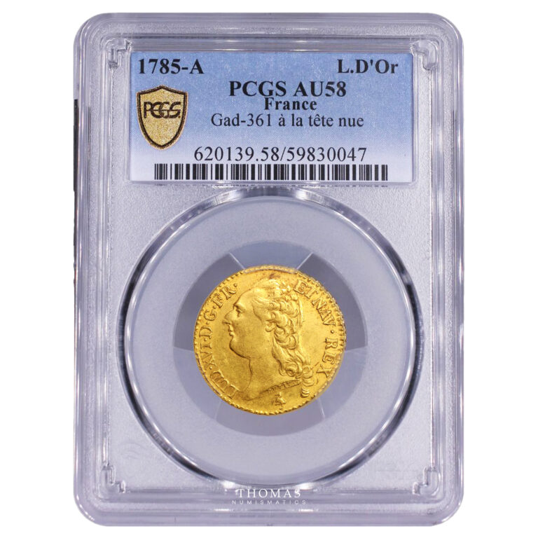 Monnaie France - Louis XVI - Louis d'or à la tête nue - 1785 A Paris - Trésor de Vendée - PCGS AU 58-Slab