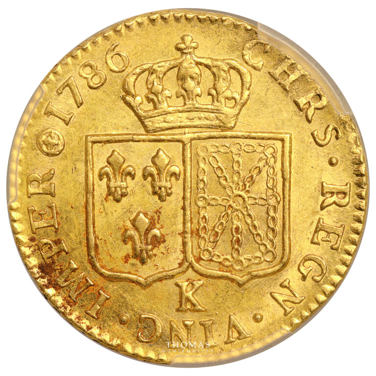 Monnaie France - Louis XVI - Louis d'or à la tête nue - 1786 K Bordeaux - Trésor de Vendée - PCGS AU 58-Revers