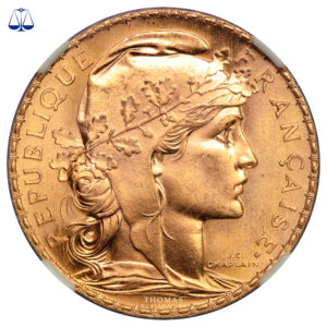 Coin - France -  Coq Marianne France – Gold - 20 francs or – 1907 Paris – NGC MS 67 obverse