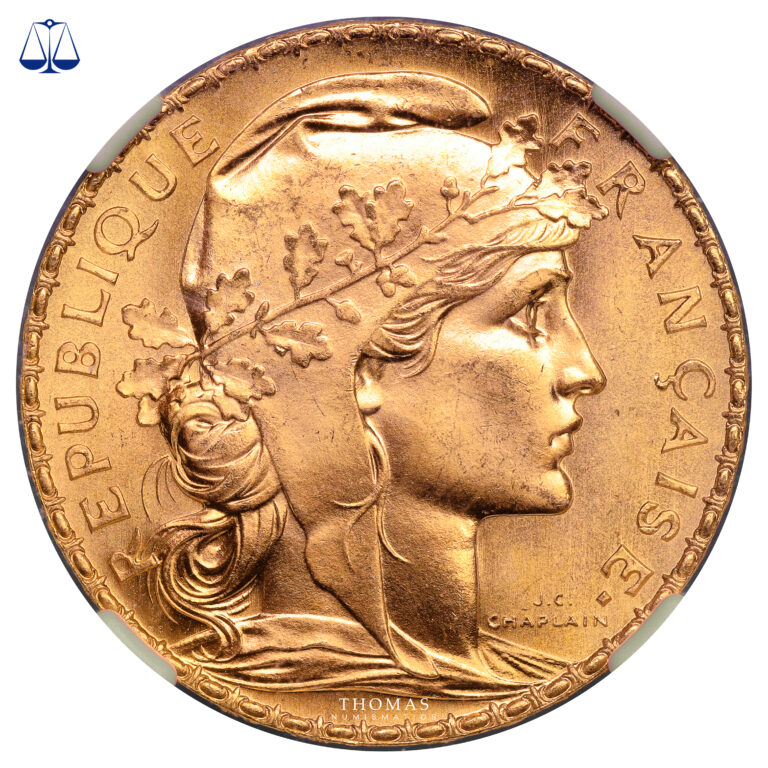 Coin - France -  Coq Marianne France – Gold - 20 francs or – 1907 Paris – NGC MS 67 obverse