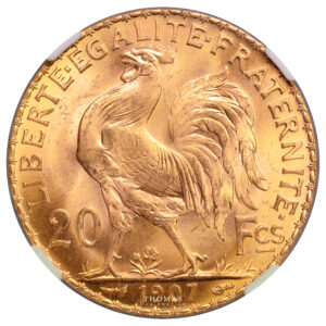 Coin - France -  Coq Marianne France – Gold - 20 francs or – 1907 Paris – NGC MS 67 reverse