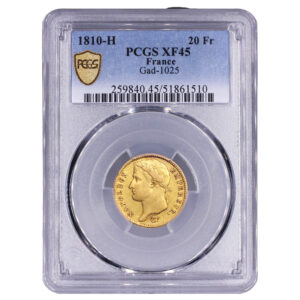 Coin France - Napoléon Ier - Gold - 20 Francs Or - 1810 H La Rochelle - PCGS XF 45 - 2436 examples slab