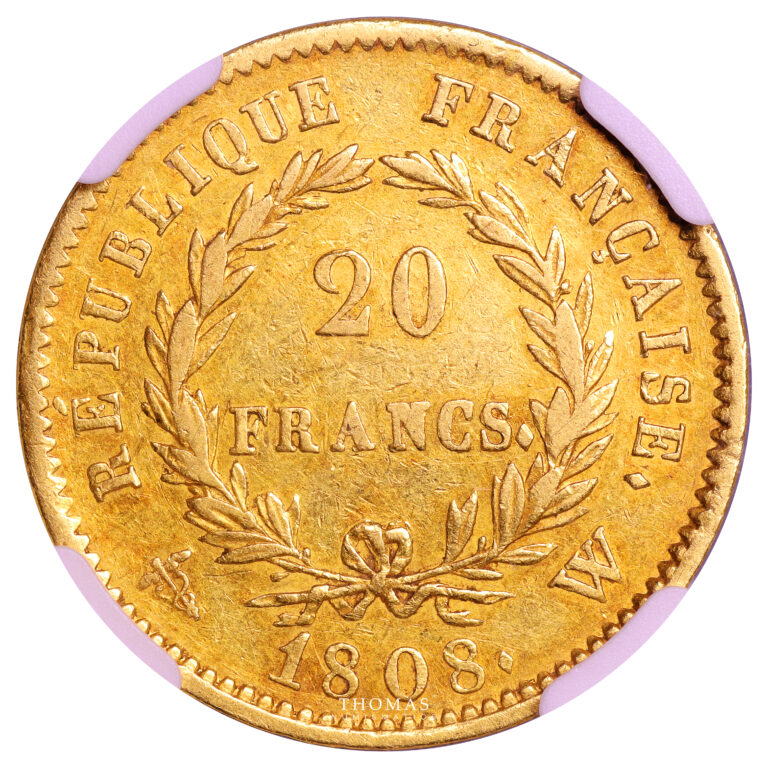 coin France - Napoleon Ier - 20 Francs Or - 1808 W Lille - NGC AU 55 - The Bern Collection reverse