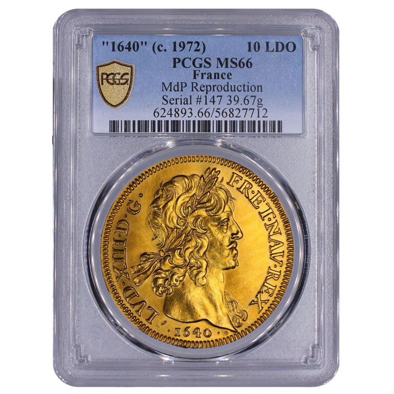 Coin France - Louis XIII - Modern Restrike Monnaie de Paris Gold - 10 Louis d'or - 1640 (1972) A Paris - PCGS MS 66 slab