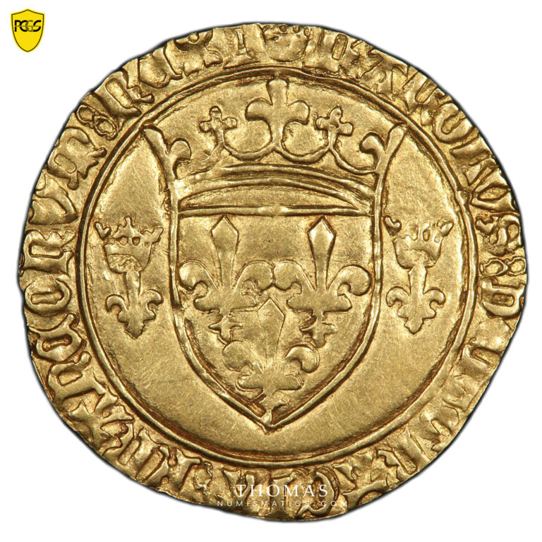 Coin France - Charles VII - Gold - Écu d'or à la couronne - Tours -  PCGS MS 61 obverse
