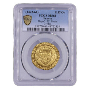 Coin France - Charles VII - Gold - Écu d'or à la couronne - Tours -  PCGS MS 61 slab