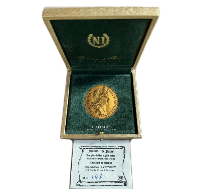 Coin France - Louis XIII - Modern Restrike Monnaie de Paris Gold - 10 Louis d'or - 1640 (1972) A Paris - PCGS MS 66 case