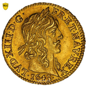 Coin France - Louis XIII - Gold - Half Louis or à la mèche longue - 1643 A Paris - PCGS MS 62 obverse