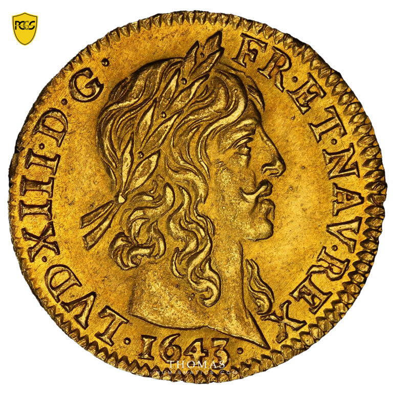 Coin France - Louis XIII - Gold - Half Louis or à la mèche longue - 1643 A Paris - PCGS MS 62 obverse