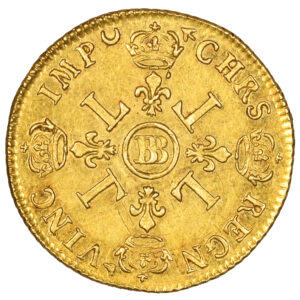 Coin France - Louis XIV - Gold - Double louis d'or aux 4L - 1694 BB Strasbourg reverse