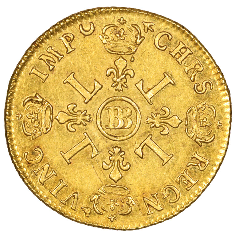 Coin France - Louis XIV - Gold - Double louis d'or aux 4L - 1694 BB Strasbourg reverse