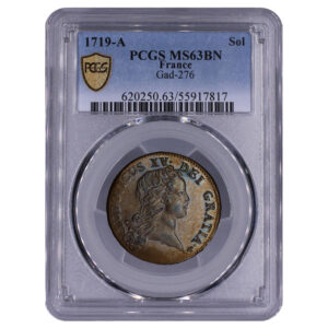 Louis XV - 1719 A - Sol au buste enfantin PCGS MS 63 BN slab