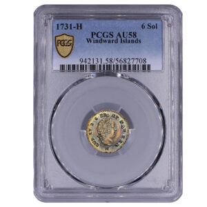 Coin - France Louis XV - 6 Sols silver - 1731 H - Windward Islands - PCGS AU 58 slab