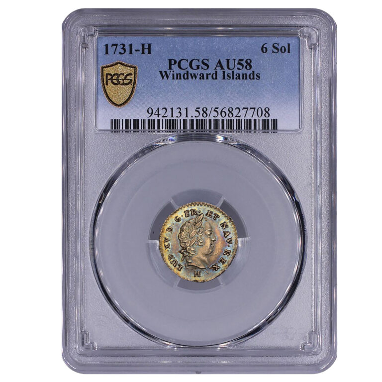 Coin - France Louis XV - 6 Sols silver - 1731 H - Windward Islands - PCGS AU 58 slab