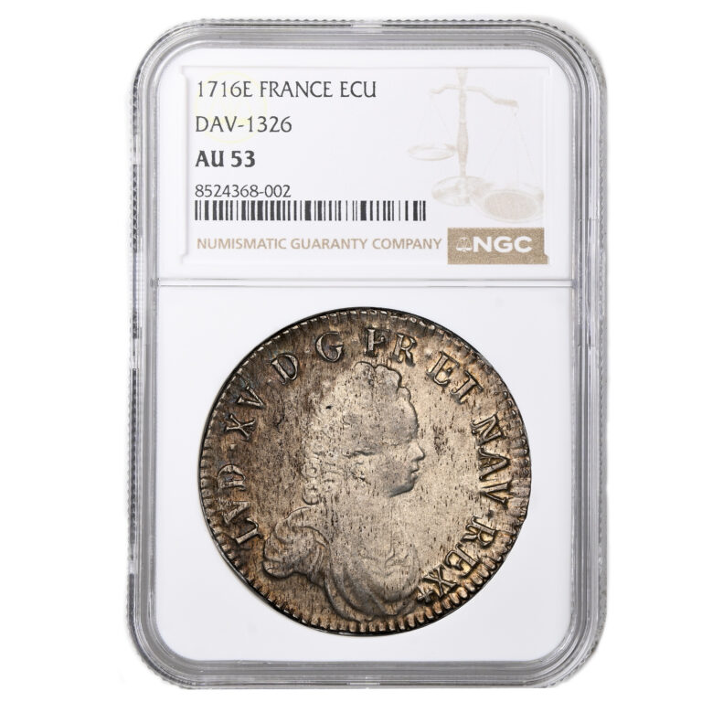 Coin France – Louis XVI- Écu Vertugadin – 1716 – 9 Rennes – Flan neuf – Treasure of mill of Luzarches - NGC AU 53 slab