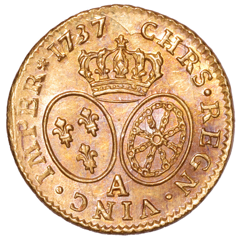 Coin France - Louis XV - Gold Louis d'or aux lunettes - 1737 A Paris - Treasure of rue Mouffetard reverse