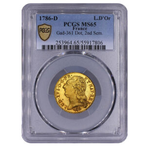 Coin France - Louis XVI - Gold - Louis d'or à la tête nue - 1786 D Lyon - PCGS MS 65 slab