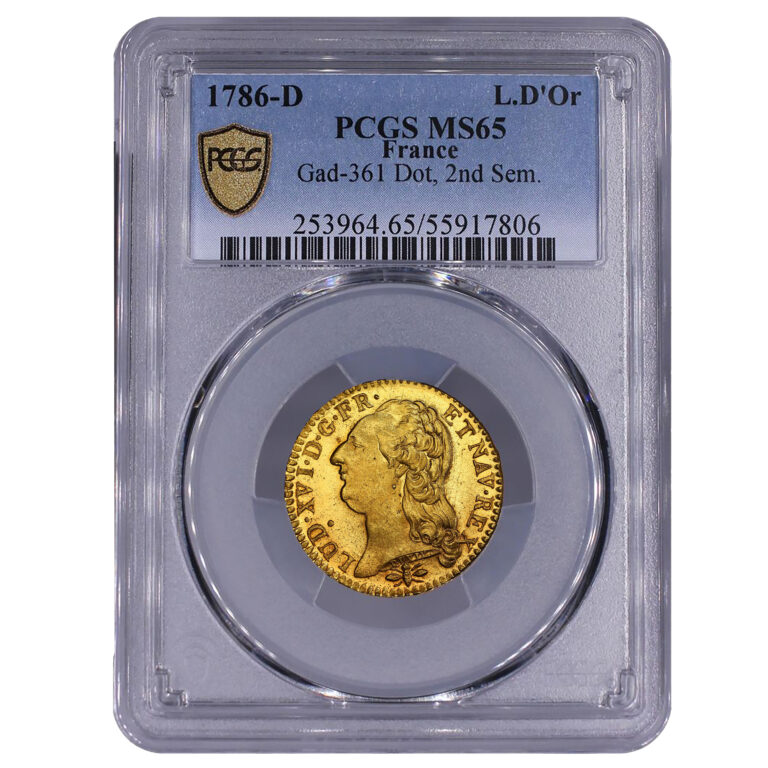 Coin France - Louis XVI - Gold - Louis d'or à la tête nue - 1786 D Lyon - PCGS MS 65 slab
